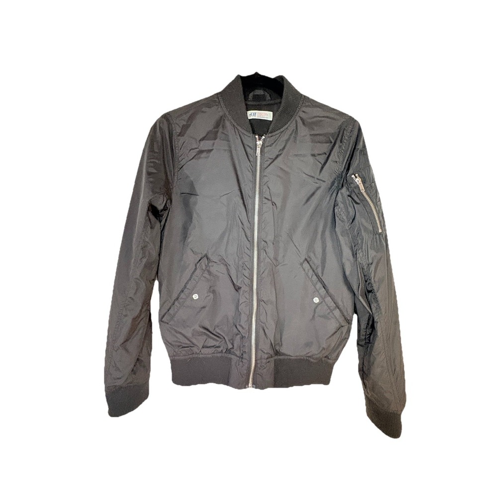 H&M Bomber Jacket Youth 12/13 Black Full Zip Lightweight Pockets